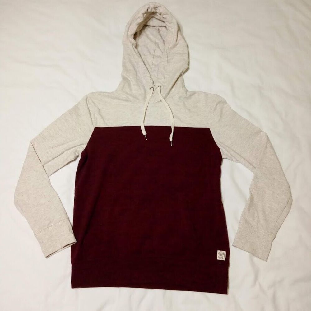American Eagle Outfitters Hoodie Sz XS Burgundy-Cream Men's Pullover Long Sleeve